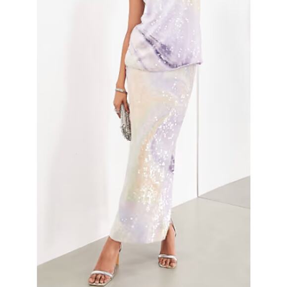 ASOS EDITION Purple Abstract Print Sequin Maxi Skirt Purple Swirl Women's 12 NWT - Picture 1 of 9